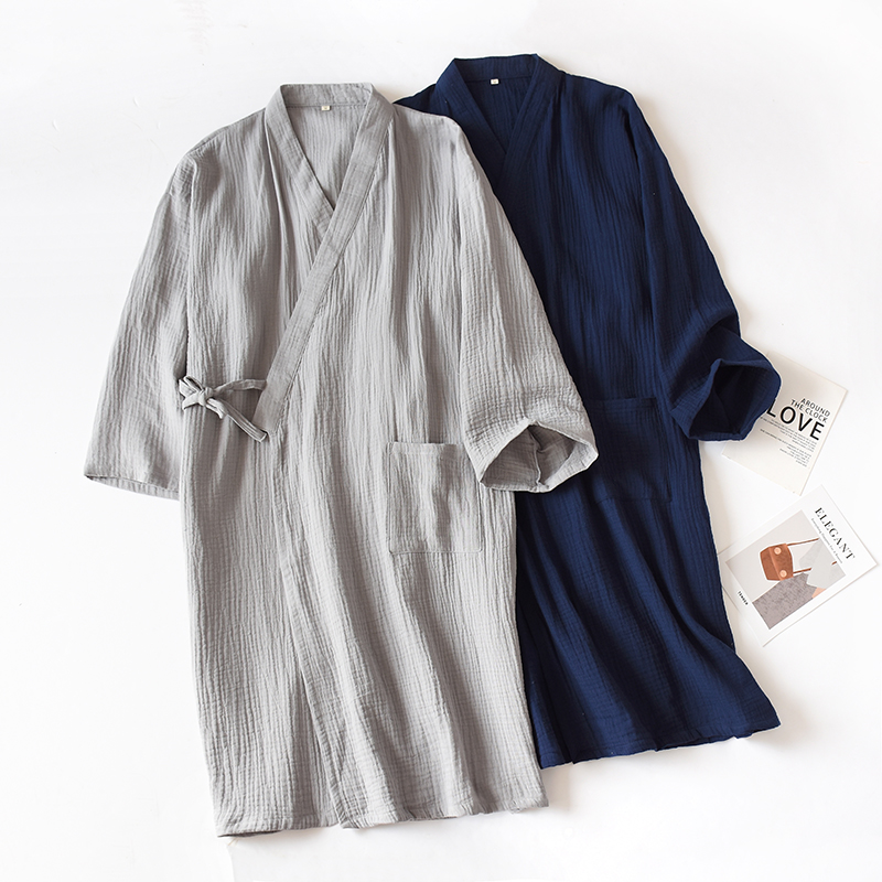 睡袍男女士睡衣春夏秋季纱布绉布日式和服浴袍薄款家居服夏天