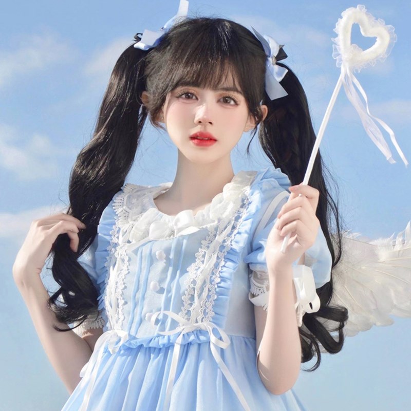 假发女双马尾lolita绑带式长卷发cos软妹jk自然高马尾假发片辫子