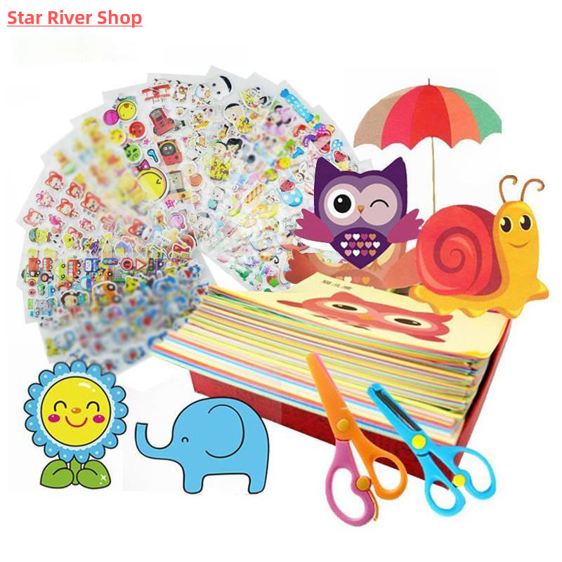 网红96Pcs/48Pcs Kids Cartoon Color Paper Folding and Cutting