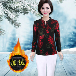 宽松加绒加厚保暖打底衫 韩版 t恤女春秋上衣2020中老年秋冬装 长袖