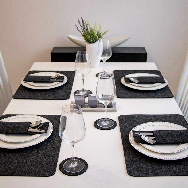 6 Piece/Set  4mm Thickness Felt Placemat Black-Table Mat Can