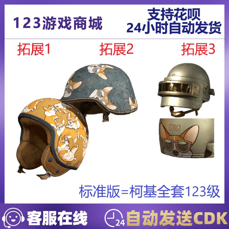 进口pubg绝地求生柯基帮头盔套装一级二级三级1级2级3级皮肤兑换