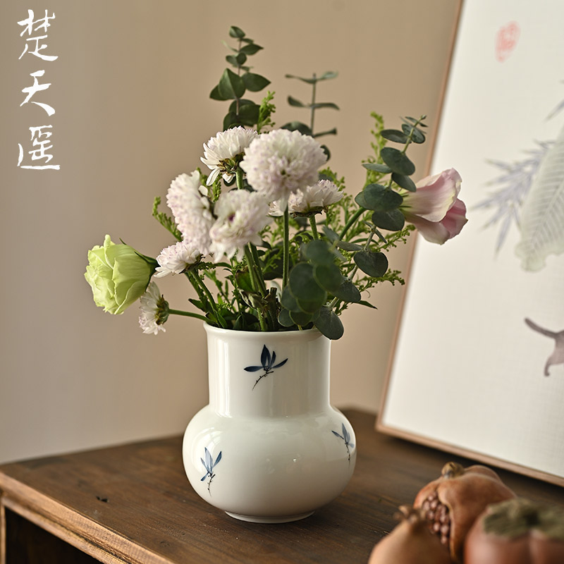 手绘兰花陶瓷百搭桌面小花瓶茶室家居软装花插花器茶道配件收纳瓶