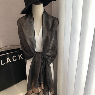秋冬新款洋气时尚金线围巾披肩两用春秋妈妈丝巾女士气质轻薄纱巾
