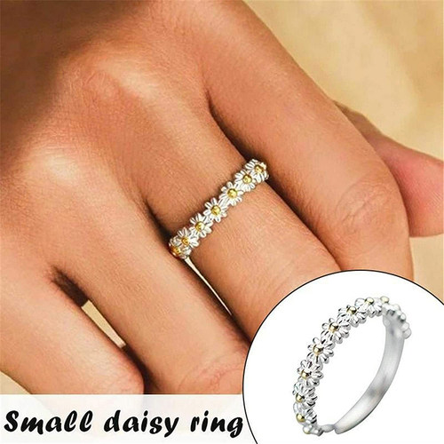 小众高货Sweet Daisy Flower Rings for Women Open Adjustable R