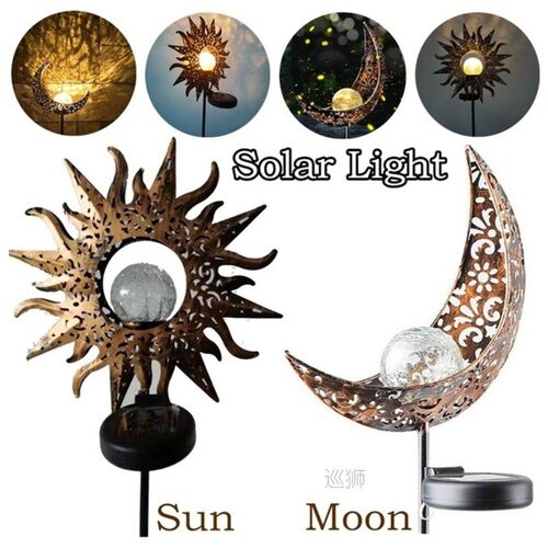 Solar Lawn Light Sun/Moon/Flame Design Waterproof Retro Lamp