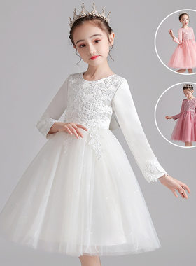 I长袖蓬蓬裙花童婚礼小女孩礼服婚纱女童公主裙演出服儿童洋装