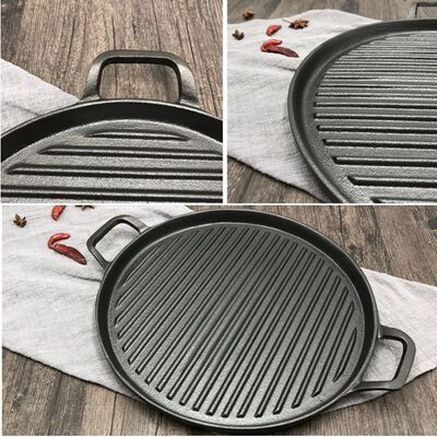 推荐30cm Thickened Striped Cast Iron Steak Frying Pan BBQ Gr