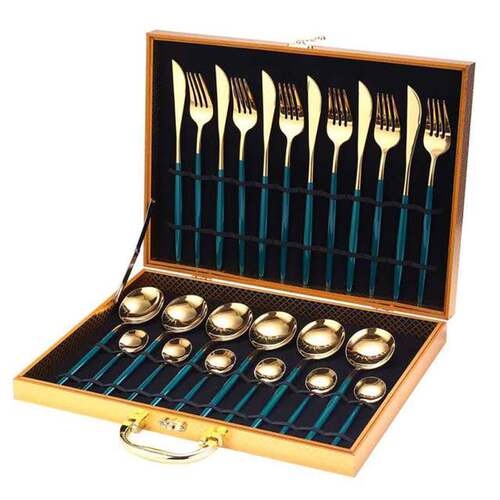 24pcs Gold Dinnerware Set Stainless Steel Tableware Set