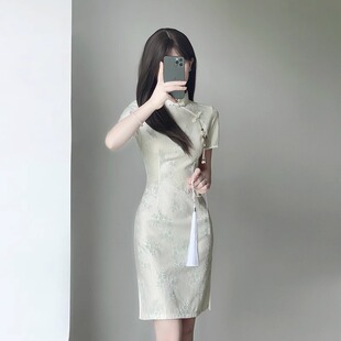 收腰短款 新中式 年轻款 新款 A字包臀连衣裙 国风改良旗袍女2024夏季