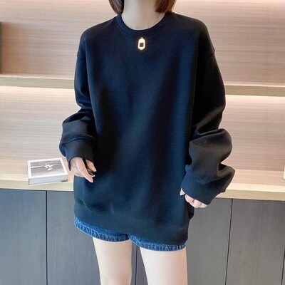 加绒加厚纯棉卫衣女减龄2025新款爆款宽松长袖打底衫休闲黑色上衣