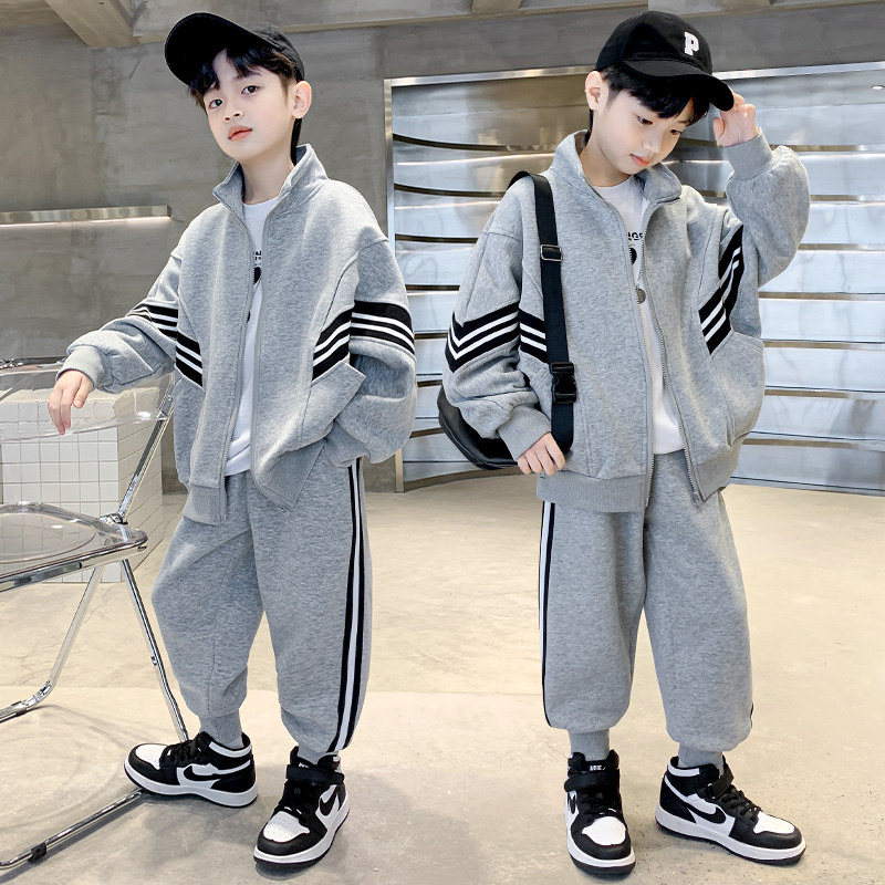 热销童装男童运动开衫外套套装春秋2022新款儿童中大童男孩秋装两
