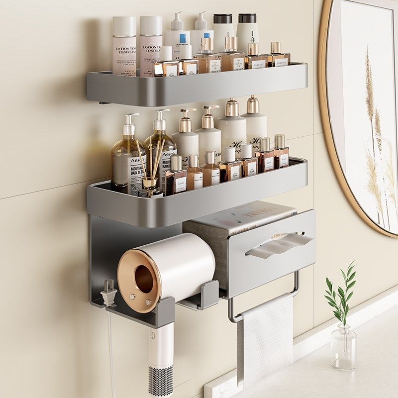 枪灰吹风机支架免打孔卫生间置物架壁挂式浴室收纳电吹风挂架神器,家庭/个人清洁工具,吹风机置物架,淘宝优惠券,粉丝福利购,淘宝优惠卷