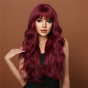 red curly wig long bangs air wine fluffy female selling New