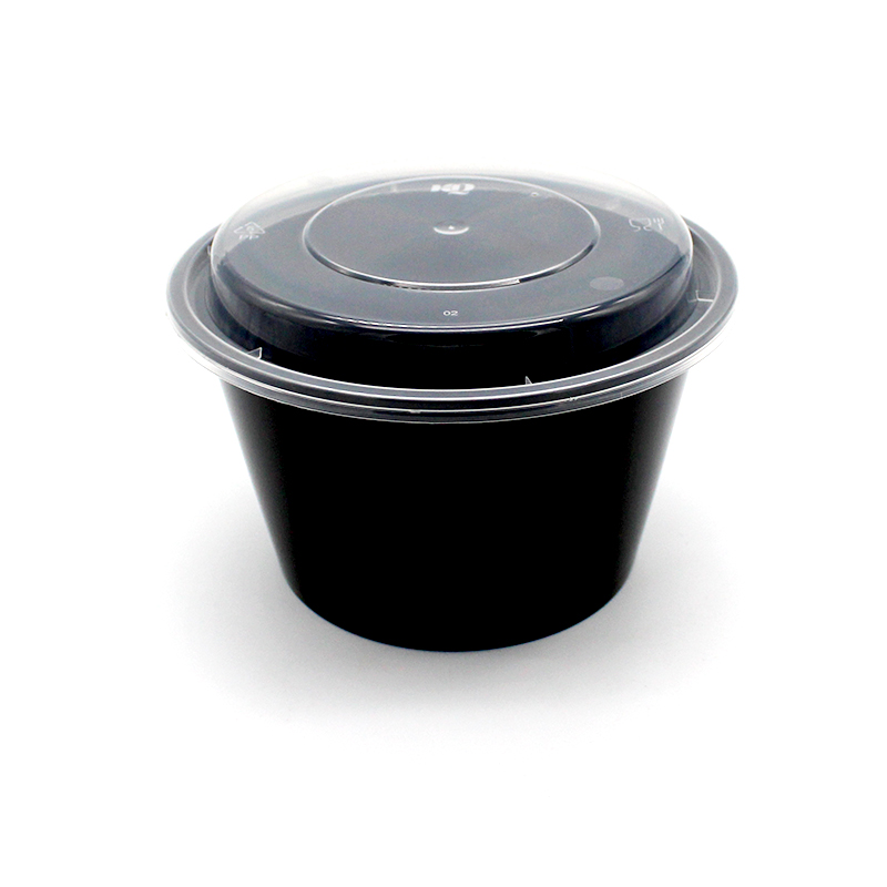 TUF4一次性餐盒圆形黑色1000塑料打包盒1250ml凸盖美式Y450外卖便