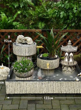 庭院布置室外流水摆件循环水水系角落景观扇形大鱼池户外鱼缸造l.