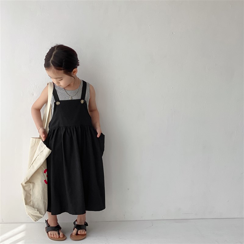 现货女童夏季韩版水洗棉背带裙2024新款女宝宝日系童Y装母女亲子