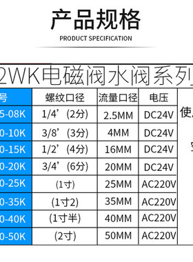 2W/2WK常开全黄铜电磁阀水阀2分4分3分6分1寸管道AC220V/DC24V