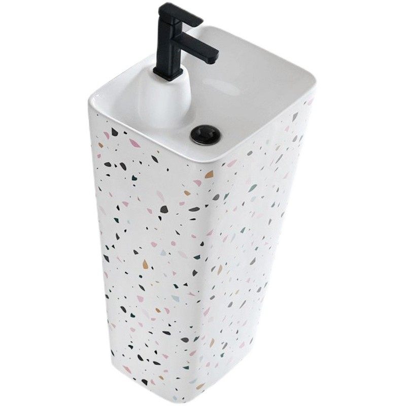 创意北欧立柱盆陶瓷一体落地式洗手盘卫生间阳台立式艺术脸盆方形