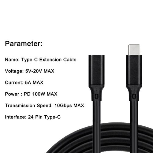100W USB C Extension Cable Type C Extender Cord Gen 2 10Gbp