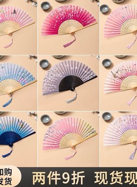 古风儿童黑色京剧折扇中国风桃花走纸扇子花旦戏曲古典舞表演t