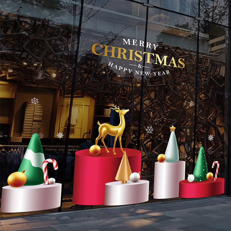 圣诞节装饰墙面圣诞玻璃门贴纸贴画橱窗贴静电贴门店场景布置氛围,家居饰品,门贴,淘宝优惠券,粉丝福利购,淘宝优惠卷