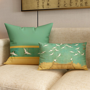 瑞鹤图中式抱枕j中国风沙发红木家具茶楼倚靠客厅靠垫亚麻飘窗靠