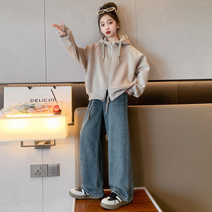 連帽上衣兒童春秋季 女童秋裝 外套2023新款 洋派女大童時髦韓版 套裝