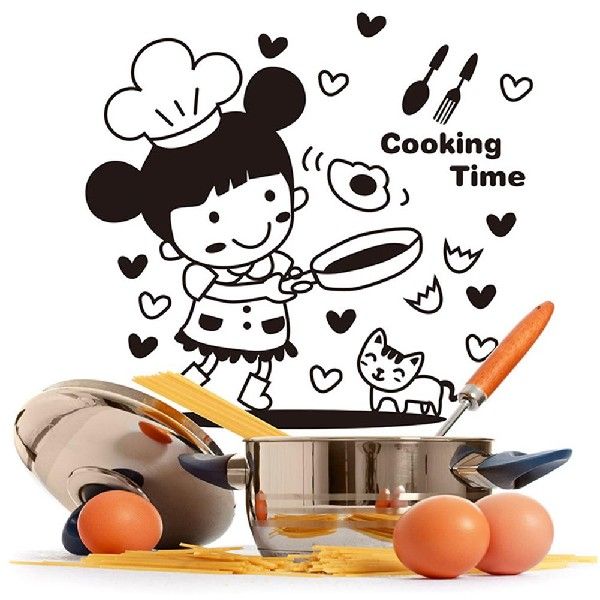 极速Kitchen Cooking Girl Print Wall Sticker Decorative Pvc