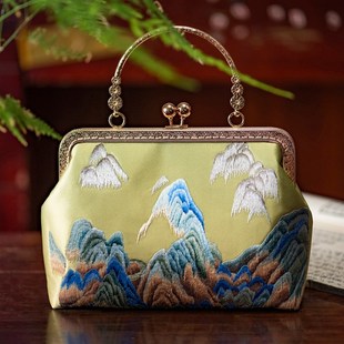 配旗袍中式 复古包女包斜挎手提古风口金包中国风刺绣手拿包小拎包