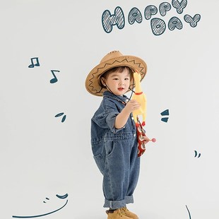 儿童摄影服装影楼西部牛仔主题男童5-6岁连体套装新款拍照艺术照