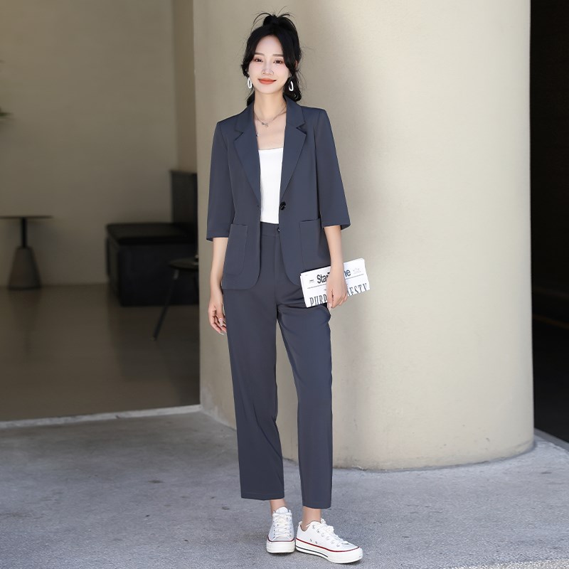 无垫肩高级感小个子西装外套女夏季薄款职业气质九分裤西服套装