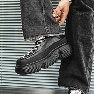 男小众板鞋 增高7CM方头面包鞋 厚底老爹鞋 韩国新款 潮 炸街大头皮鞋
