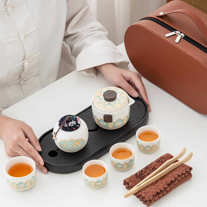 旅行茶具套装便携式简约户外陶瓷快客杯一壶四杯车载功夫泡茶壶