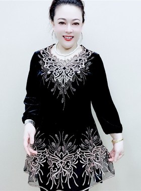 重工刺绣气质百搭时尚妈妈装大码显瘦大衫88A86570