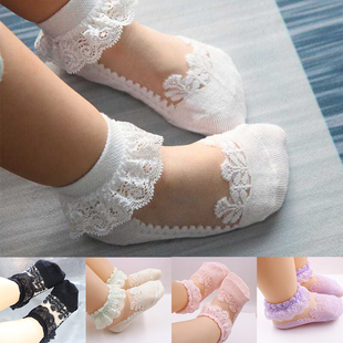 速发Cute Lace Flower Mesh Summer Newborn Baby Socks Cotton B