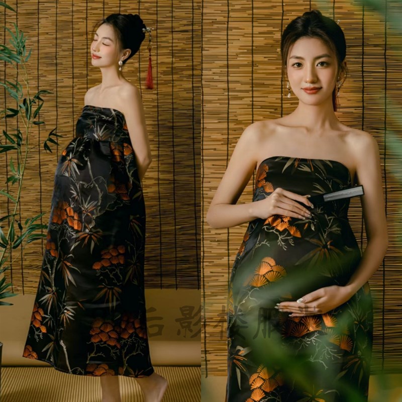 影楼孕妇照衣服主题新款法式森系超仙气抹胸网Q纱晚礼服孕妈咪摄