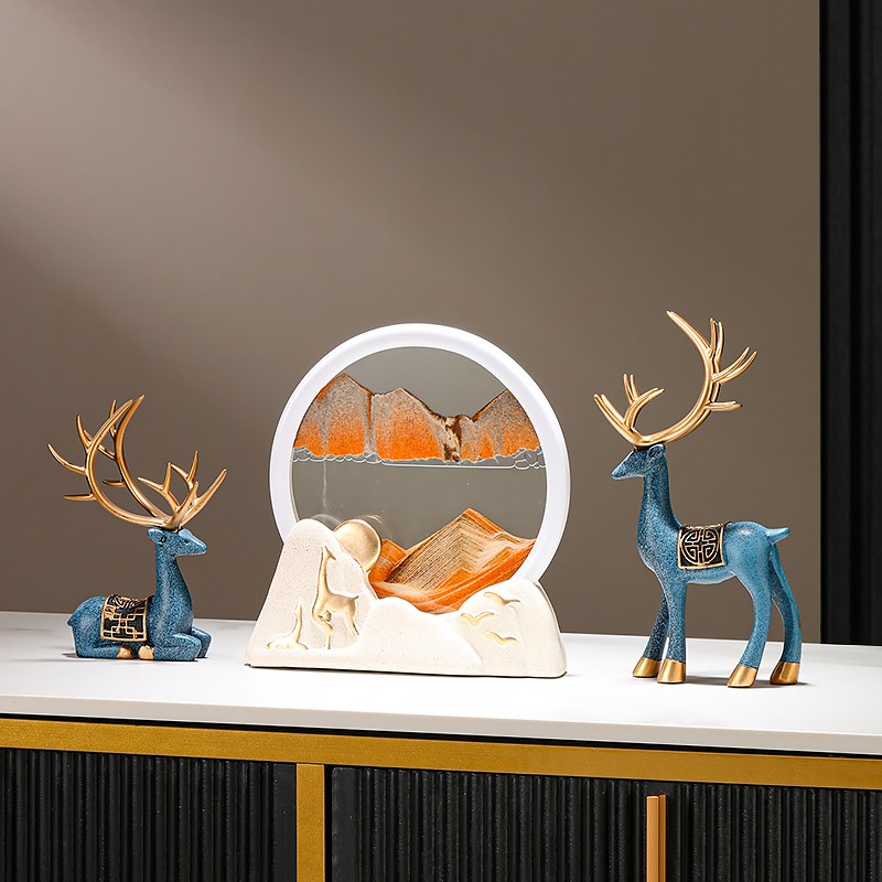 招财鹿创意3d立体流沙画摆件高级感客厅新中式客厅玄关装饰品图片