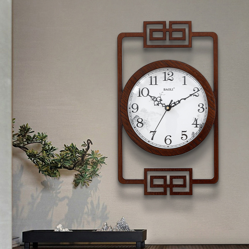 新中式简约木质钟表挂钟客厅家用时尚创意挂表中国风静音时钟挂墙
