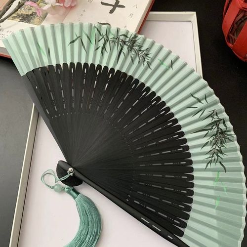 古风扇子夏天便携绿色折扇折叠女式随身古典中国风汉服旗袍小扇子