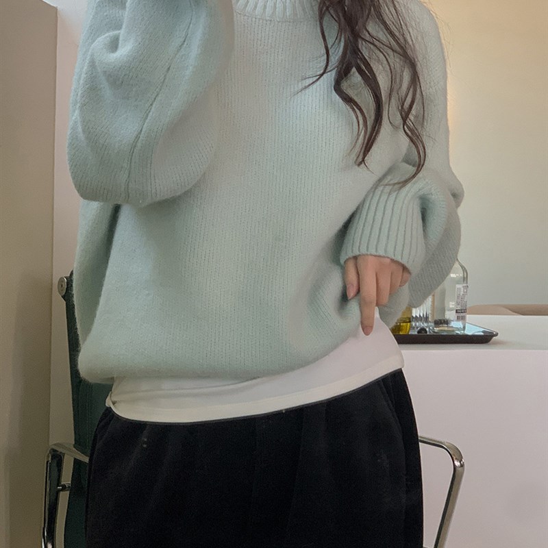 棉质长袖内搭打底衫女春秋季高级感圆领T恤白色基础修身上衣低领