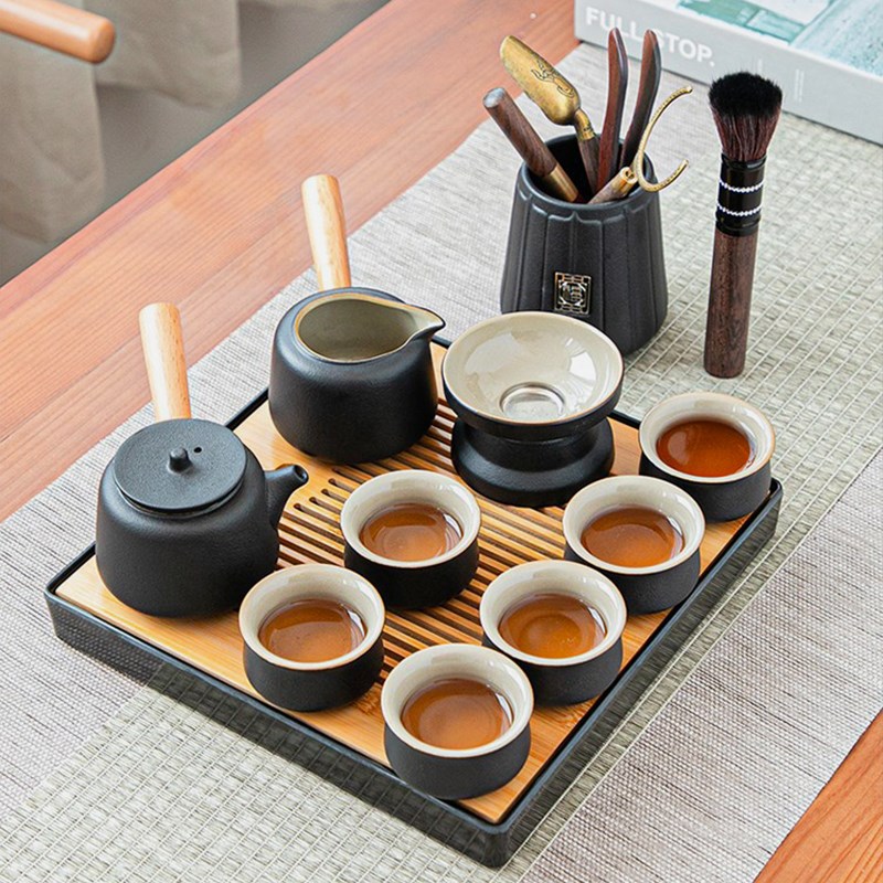 紫泉涧·茶具套装家用黑陶日式简约功夫茶具办公室茶杯茶盘丨墨趣