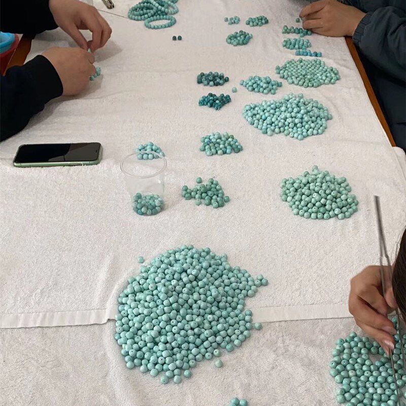 天然原矿绿松石高瓷无优化极细手链男女款圆珠手串米珠单圈饰品女