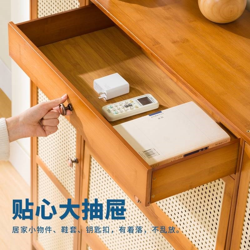 日式藤编家用门口鞋柜入户储物柜简易多层收纳竹编经济型实木鞋架