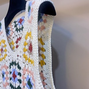 手工钩织、祖母格针织毛线马甲背心I女短款内搭外穿无袖坎肩