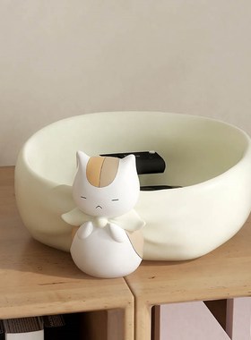 客厅电视柜桌面玄关纸巾盒钥匙收纳装饰品抽纸盒娘口三三猫咪摆件