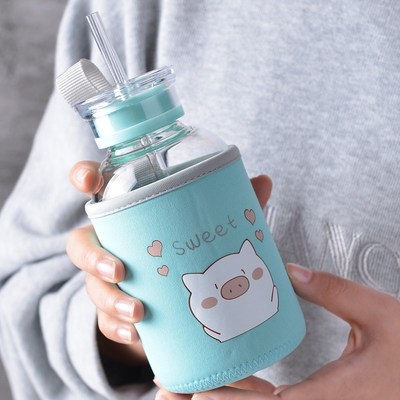 Water-Bottle Drinkware Milk Cartoon Cute with Glass for Girl
