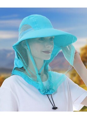防柳絮面罩遮脸太阳帽小童儿童夏季防蚊帽罩婴儿帽子遮阳帽带面纱