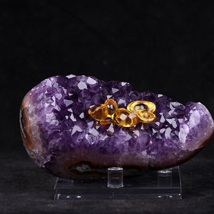 天然紫水晶小晶簇原石紫晶洞办公桌面摆件手链消磁净化招财赠底座