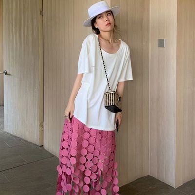 推荐TWOTWINSTYLE Cut Out Skirt For Women High Waist Loose So